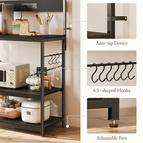 SUPERJARE Kitchen Bakers Rack with Power Outlet, Coffee Bar Table, Rustic Brown W637