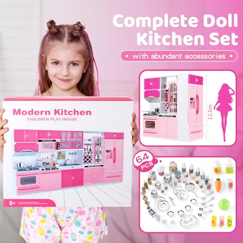 Pink Kitchen Toys with Lights Sounds for Kids Ages 4-8 I936392