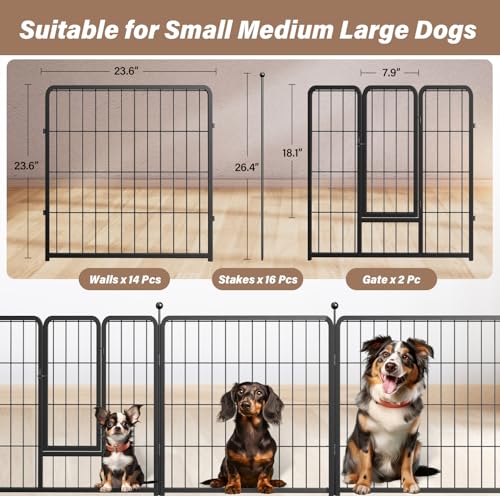 HealSmart Dog Playpen Indoor 32" Height 8 Panels for Small/Medium Dogs, Black J454