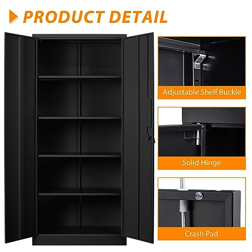 Metal Storage Cabinet with Doors and Shelves, 71" Locking Steel, White L799