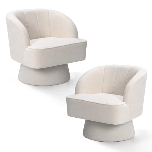 Swivel Barrel Chair Modern 360 Degree Accent Chair Upholstered Linen Fabric for Living Room Bedroom Office (Beige) G6876