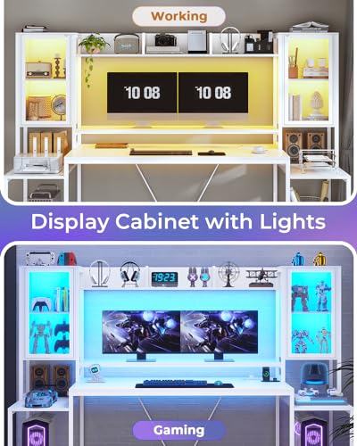 SEDETA Gaming Desk 74.8'' with LED Lights, Hutch and Storage Shelves, Black T331