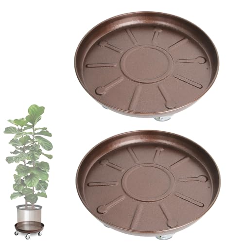 20" 2Pack Metal Plant Caddy with Wheels - Durable & Heavy Duty, Plant Dolly, Indoor/Outdoor Use, Lockable Casters for Easy Maneuvering, Large Flower Pot Stands for Gardens, Balconies