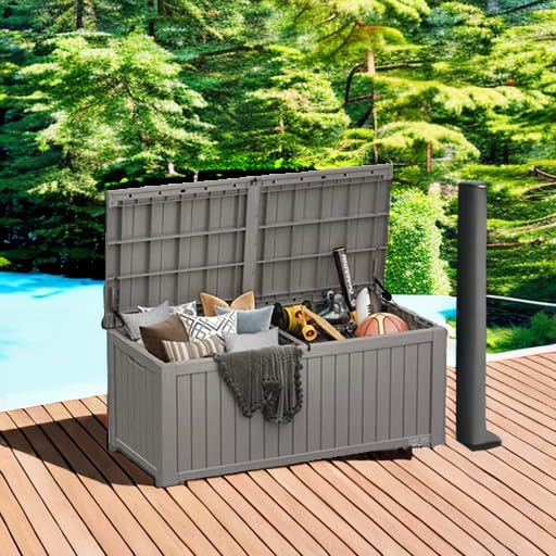 EAST OAK 60 Gallon Waterproof Outdoor Storage Box, Grey A4870