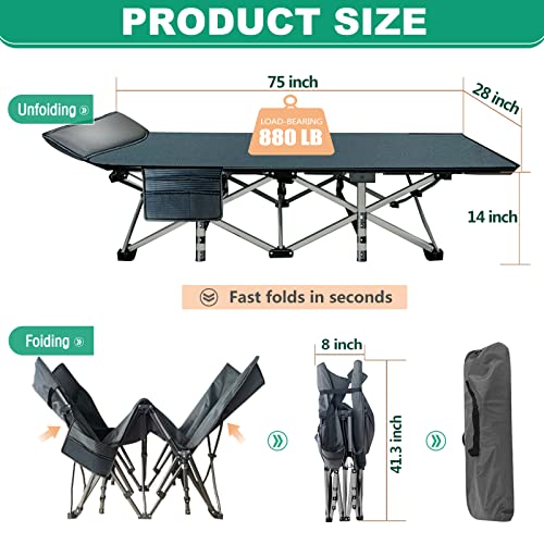 LILYPELLE Folding Camping Cot, Extra Wide Heavy Duty with Carry Bag Z15817
