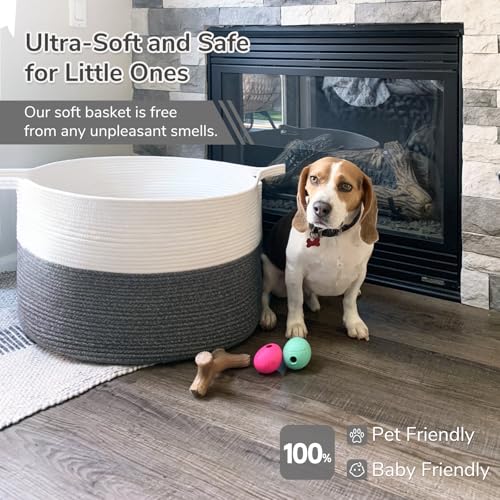 INDRESSME Large Cotton Rope Storage Basket with Handles, 90L Grey R37552