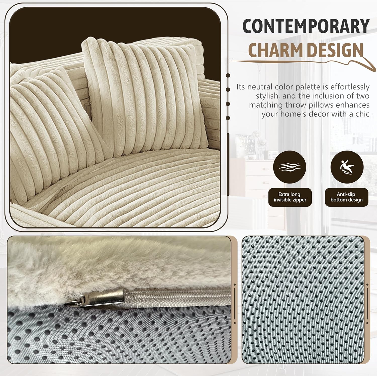 Oversized Chaise Lounge Sofa with 2 Throw Pillows S781613