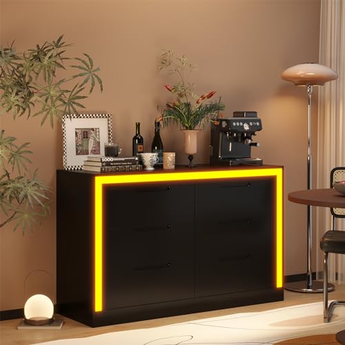 6 Drawer Dresser with LED Light for Bedroom, Black Y421