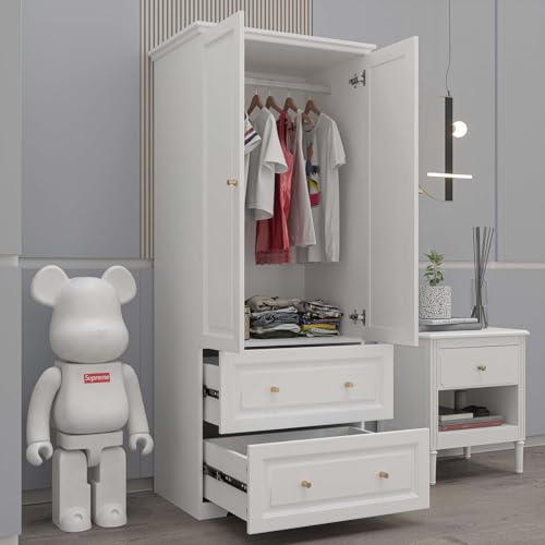 78.74" 6-Door Large Armoire Wardrobe with 3 Drawers & 2 Hanging Rods, White V38930