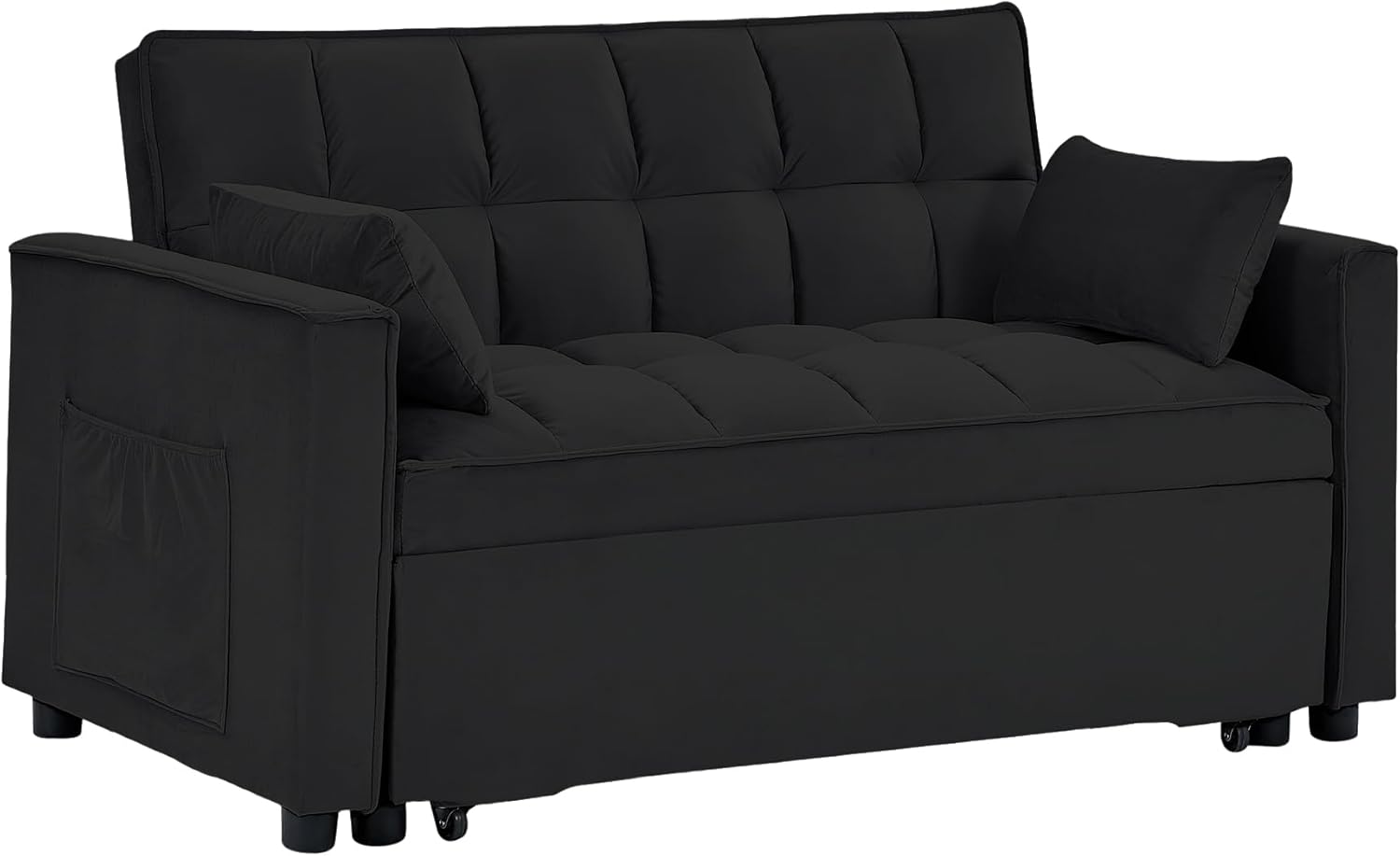 55" Full Size Pull Out Couch 3-in-1 Convertible Futon Sofa Bed, Fluffy Velvet Loveseat U526859