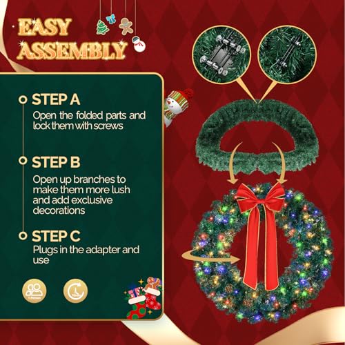 VINGLI 48 Inch Pre-lit Artificial Christmas Wreath with 150 LED Lights T885