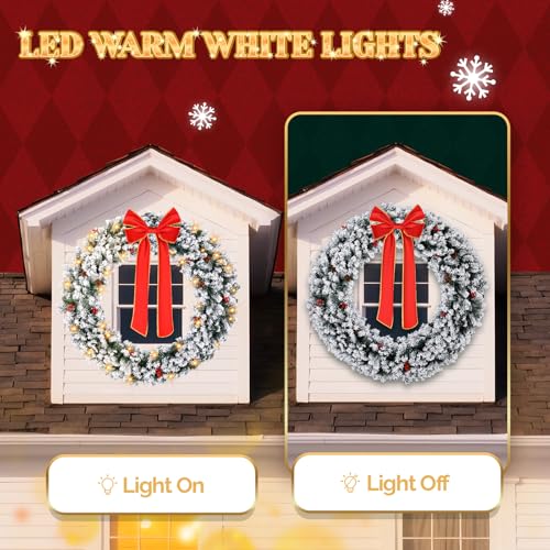 VINGLI 48 Inch Pre-lit Artificial Christmas Wreath with 150 LED Lights T885