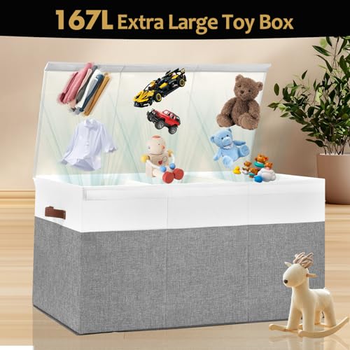 Large Toy Storage Box with Lid and Dividers for Kids, Beige and White X95078