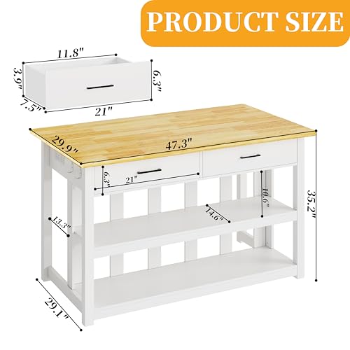 47.3" Solid Rubberwood Kitchen Island with Power Outlets, Grey E752