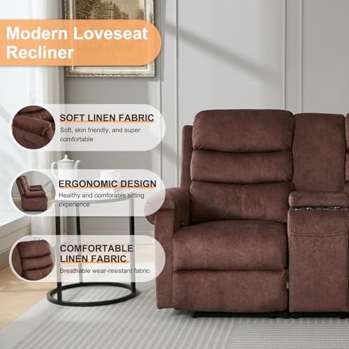 65.7" Manual Loveseat Recliner with Storage Console, Grey Linen G3610