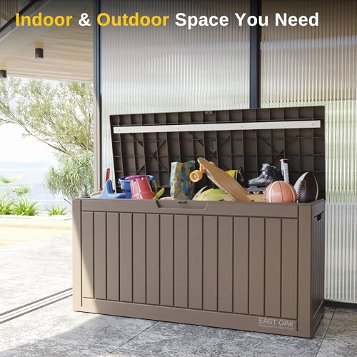EAST OAK 60 Gallon Waterproof Outdoor Storage Box, Grey A4870