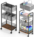 2In1 Baby Diaper Caddy & 3-Tier Rolling Diaper Cart, Diaper Caddy Organizer Cart with Dividers, Metal Detachable Bedside Cart for Baby Nursery Essentials, Large Capacity, Easy to Assemble