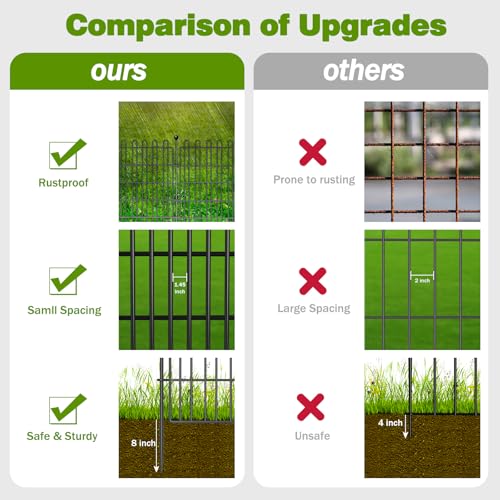 Decorative Metal Garden Fence for Yard, 32in H x 23.6ft L, Animal Barrier K800603