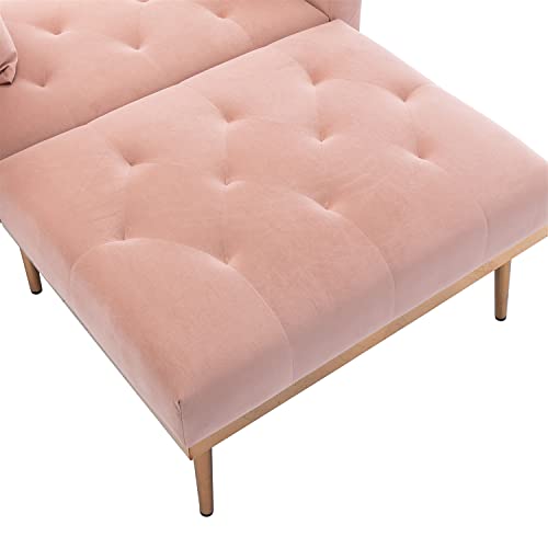 Velvet Chaise Lounge Chair with Adjustable Backrest, Beige E903