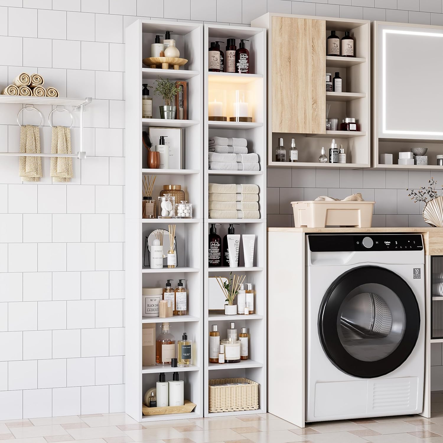 71 Inches Tall Narrow Bookshelf, 8-Tier Media Tower, White B925548