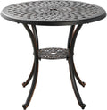 Outdoor Table Patio Table Dining Table with Umbrella Hole, Round Bistro Table for Lawn Garden, All Weather Metal Black Patio Dining Table (31.5“, Round)