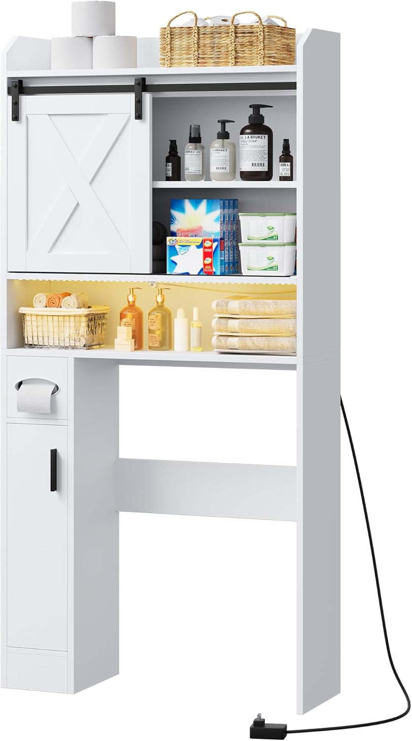 YITAHOME Over The Toilet Storage Cabinet with Sliding Door, White V26130