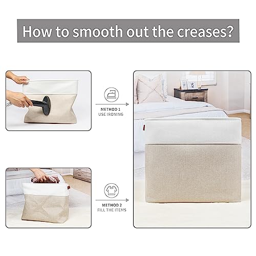 Large Fabric Storage Baskets with Handles 3 Pack, Beige & White Y2184