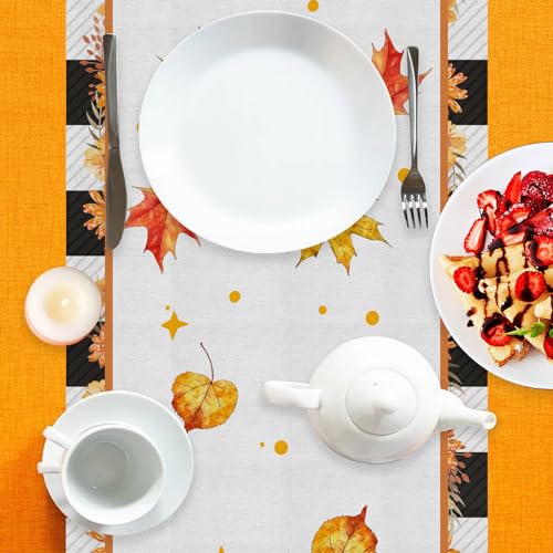 Fall Table Runner 13x90 Inch Mushroom Gnome Maple Leaf Autumn Thanksgiving Decor B66887