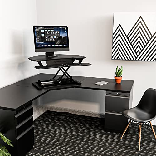 VERSADESK® PowerPro™ 36" Corner Standing Desk Converter with Keyboard Tray, Black O892