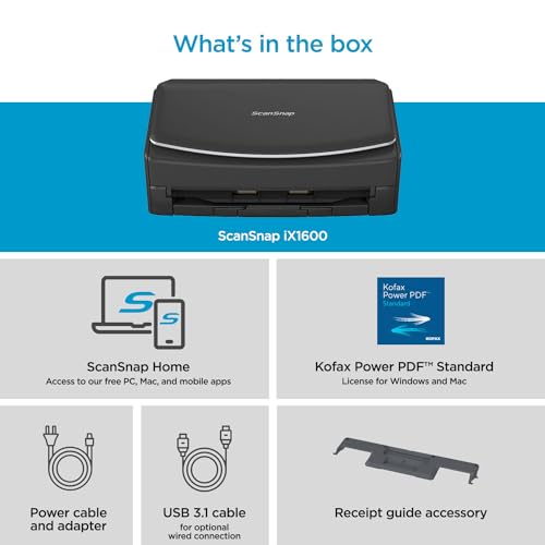 ScanSnap iX2500 Wireless and USB Document Scanner with Touchscreen, 100 Page ADF, White P500137