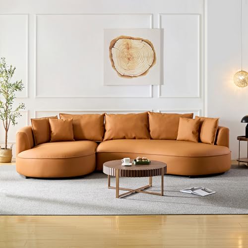 Leather Curved Sectional Sofa with Pillows (Grey-Left Chaise) B42694