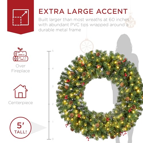 Best Choice Products 60in Pre-Lit Fir Christmas Wreath with 300 LED Lights E577048
