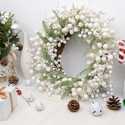 20 Inch White Christmas Wreath with White Berry Fir Pine Needle F528