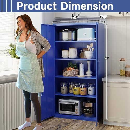 Metal Storage Cabinet with Doors and Shelves, 71" Locking Steel, White L799