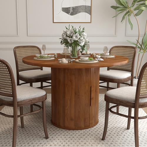 47 inch Round Dining Table with Storage Shelf (Walnut) N502088
