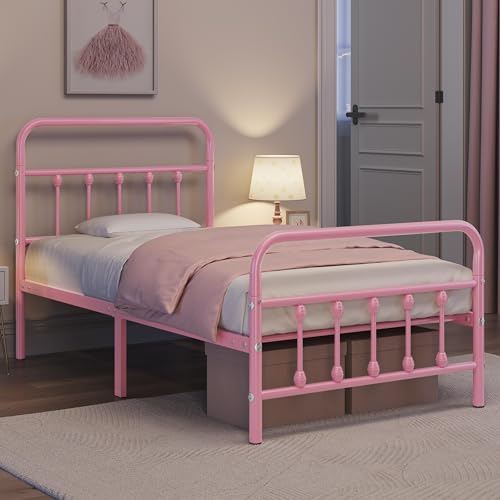 Yaheetech Classic Metal Platform Bed Frame with Victorian Headboard, Full Size Black T81083