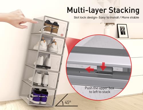 Kuject X-Large Clear Plastic Stackable Shoe Storage Boxes, 12 Pack, Blue Y142131