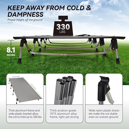 MARCHWAY Lightweight Folding Tent Camping Cot Bed with Lever Lock, Portable, 330Lbs (Black) R945221