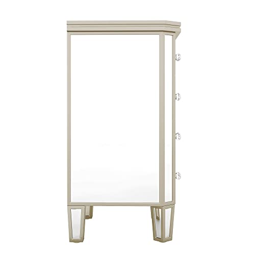 Mirrored 4-Drawer Chest with Golden Lines and Crystal Knob for Bedroom, Silver C933