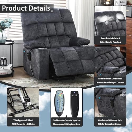 Lift Chair Recliner with Massage and Heat, Heavy Duty for Seniors, Brown V12888