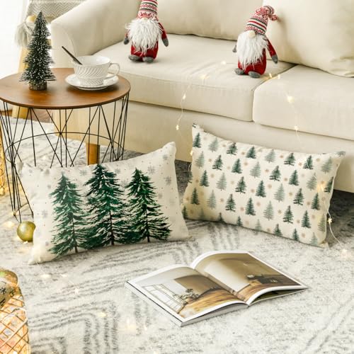 AVOIN colorlife Merry Christmas Trees Snowflake Throw Pillow Covers 18 x 18 Inch Set of 4 R125029