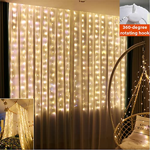 ZSJWL 2 Pack Curtain Lights, 300 LED Warm White with Remote, 9.8 × 9.8 Ft for Bedroom Window G2485