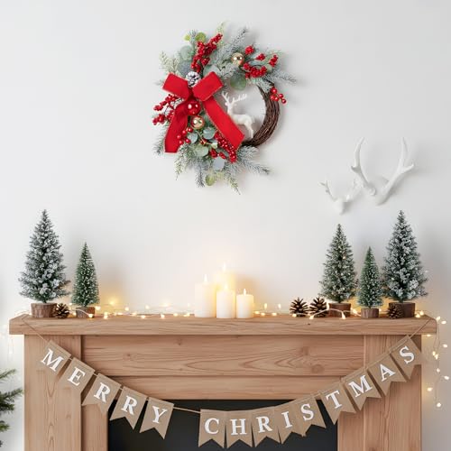 Christmas Wreath for Front Door with Red Bow and Golden Ball H285