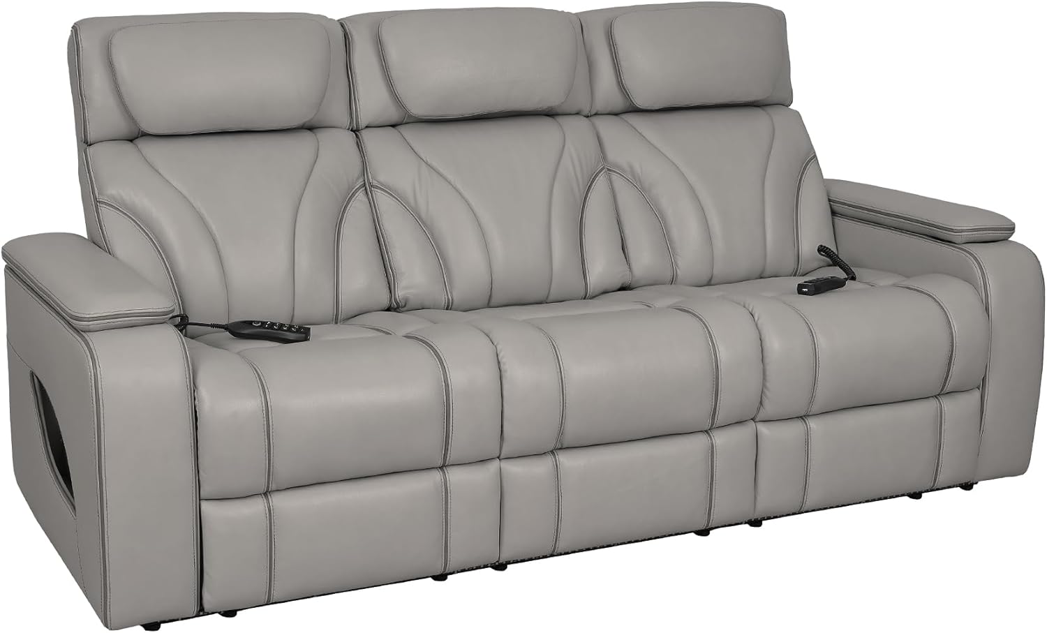 Armen Living Octavia Power Reclining Heated Massage Sofa, 86" Wide, Silver and Gray Leather M65396