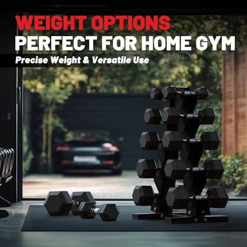 PAPABABE Hex Dumbbell Set with Rack, Rubber Coated, 60-550lb Z952579