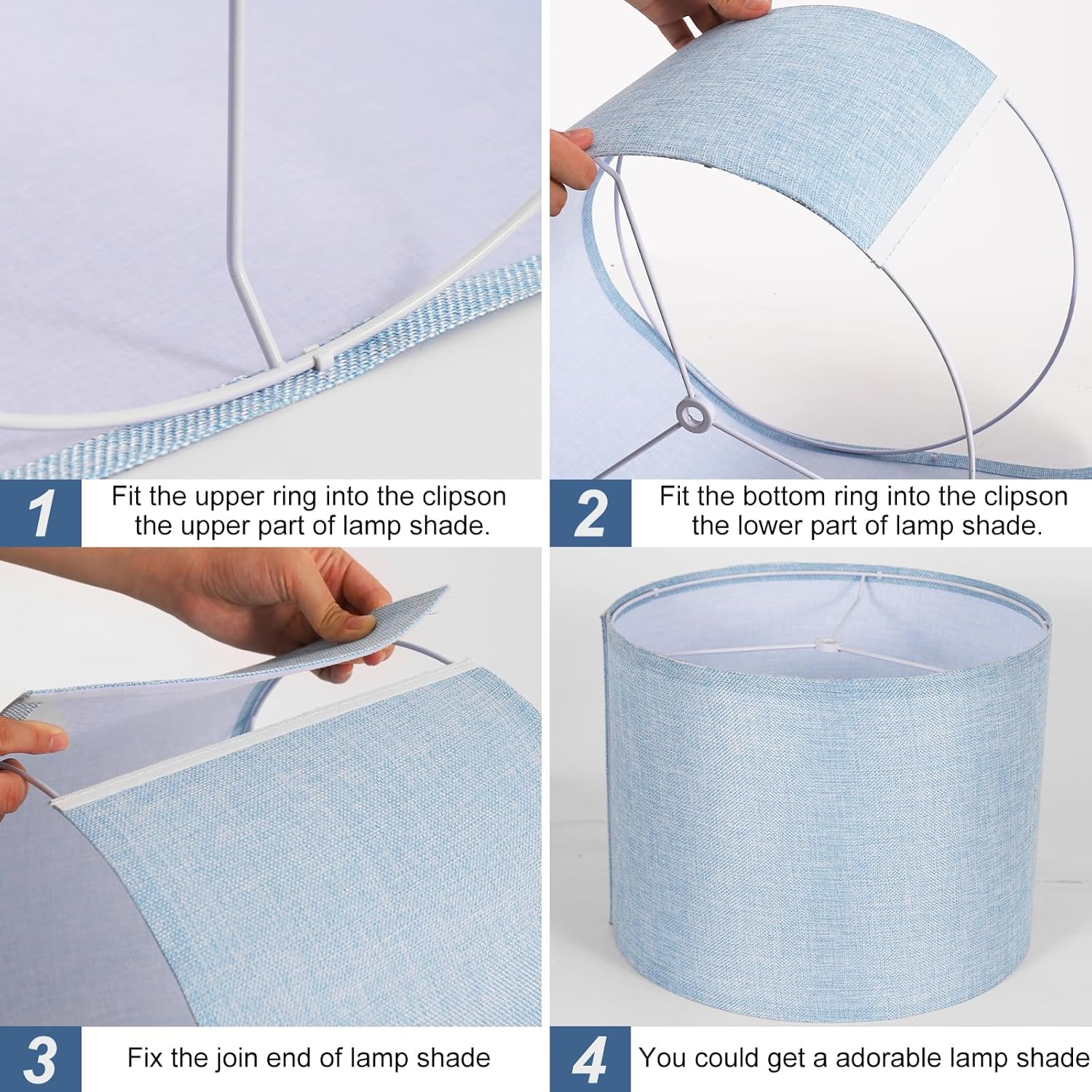 Blue Fabric Drum Lamp Shades Set of 2 for Table & Floor Lamps Z649367