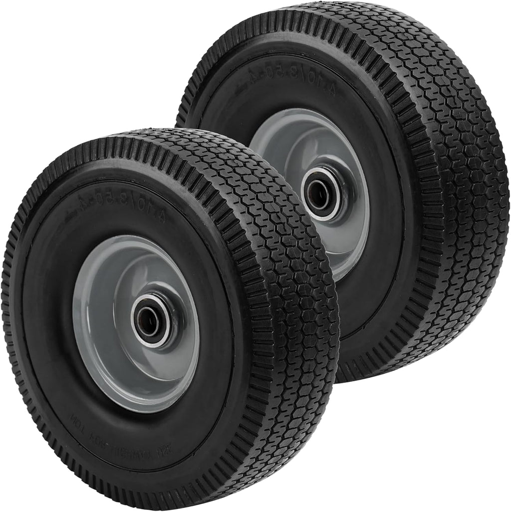 10x3.50-4" Solid Heavy Duty PU Tire - 4.10/3.50-4" Flat Free Tire and Wheel with 5/8" Axle Bore Hole,2.2" Offset Hub -for Hand Truck,Garden Wagon,Gorilla Carts,Dolly Wheelbarrow Replacement Tire