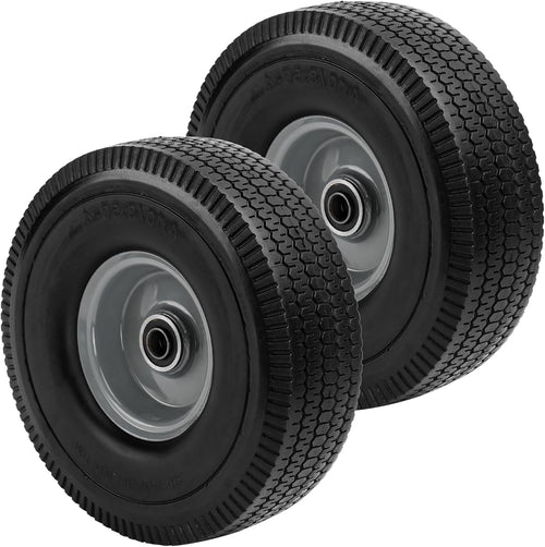 10x3.50-4" Solid Heavy Duty PU Tire - 4.10/3.50-4" Flat Free Tire and Wheel with 5/8" Axle Bore Hole,2.2" Offset Hub -for Hand Truck,Garden Wagon,Gorilla Carts,Dolly Wheelbarrow Replacement Tire