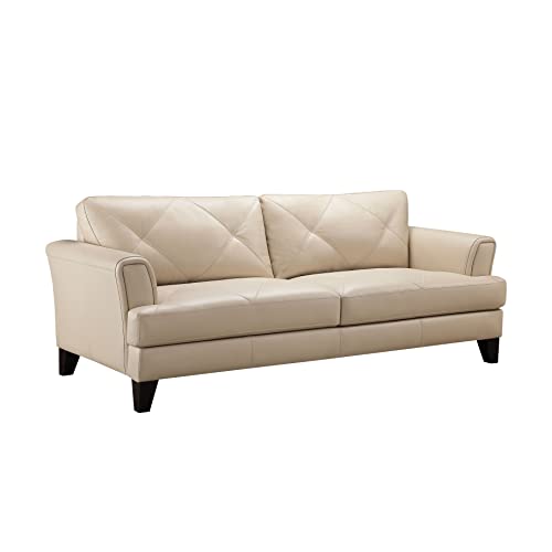 Abbyson Living Top Grain Leather Loveseat, Cream Q922361