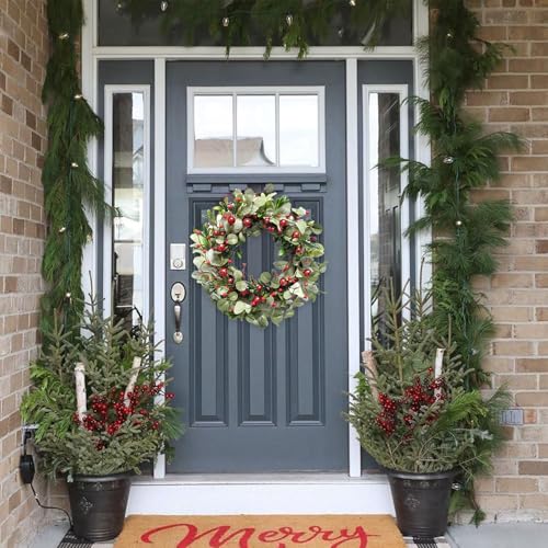 idyllic 22 Inch Artificial Christmas Wreath with Red Berry for Front Door C41701